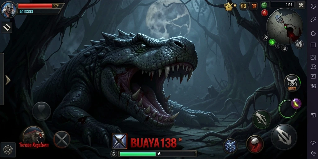 Gameplay BUAYA138 menampilkan momen menegangkan di kegelapan.