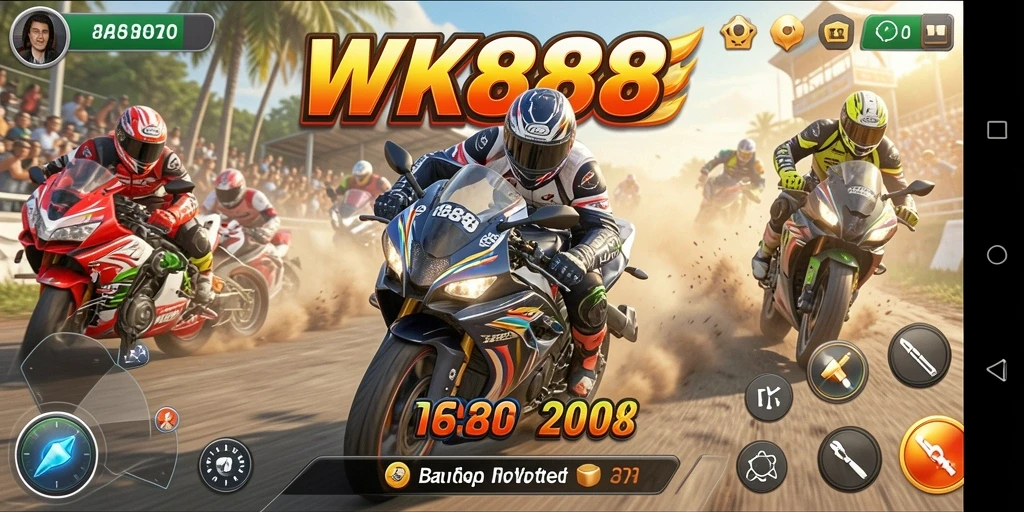 Tampilan gameplay seru balapan motor di WK888 dengan berbagai lintasan.